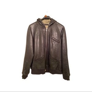 Elizabeth and James Mens Hooded Leather Jacket